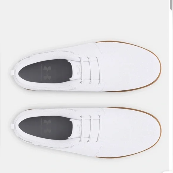 Under Armour White Canvas Slip-On Loafers with Brown Gum Sole - Picture 2 of 3